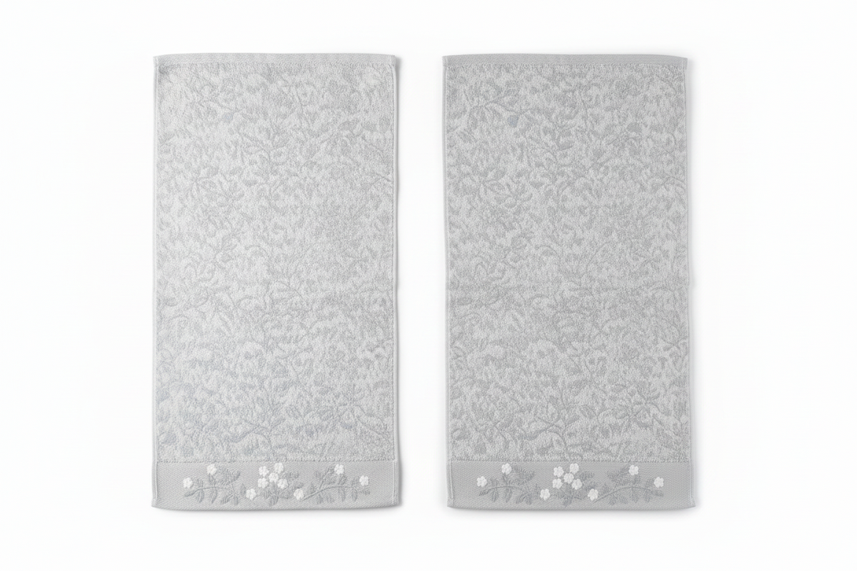 Lemon & Pepper Floral Jacquard Hand Towels - White with 3D Flower Border (Set of 2)