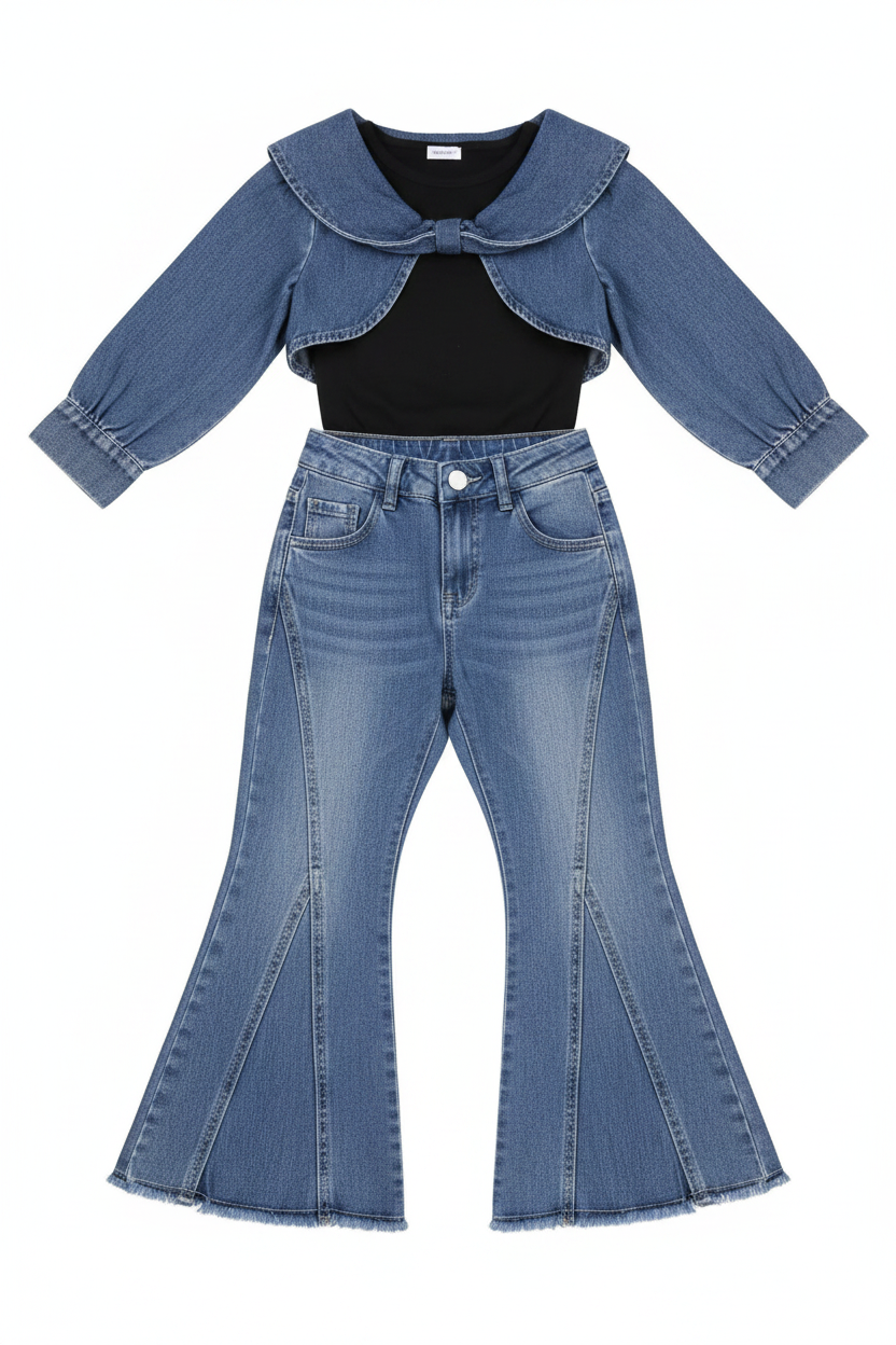 The "Mini Trendsetter" 3-Piece Denim Flare Set