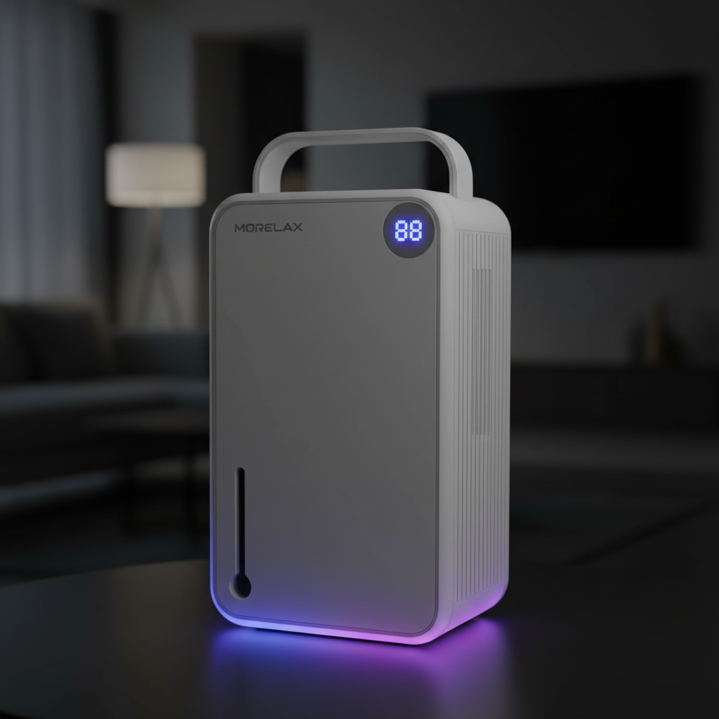 MORELAX Portable Dehumidifier for Small Spaces - 750ml/Day, Ultra-Quiet 33dB with Auto Shut-Off & LED Display (White)