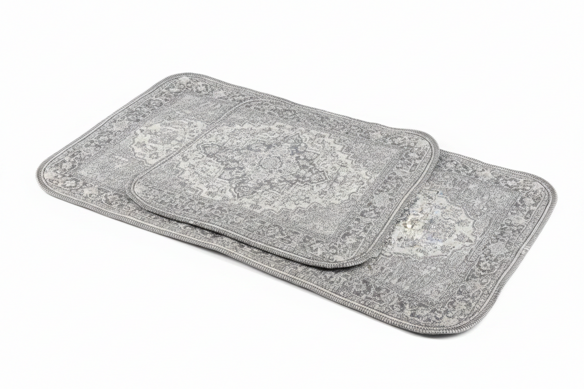 Nunubaby Washable Reusable Dog Pee Pads - 2-Pack, Gray Persian Medallion Print, Scalloped Edge, Made in Turkey