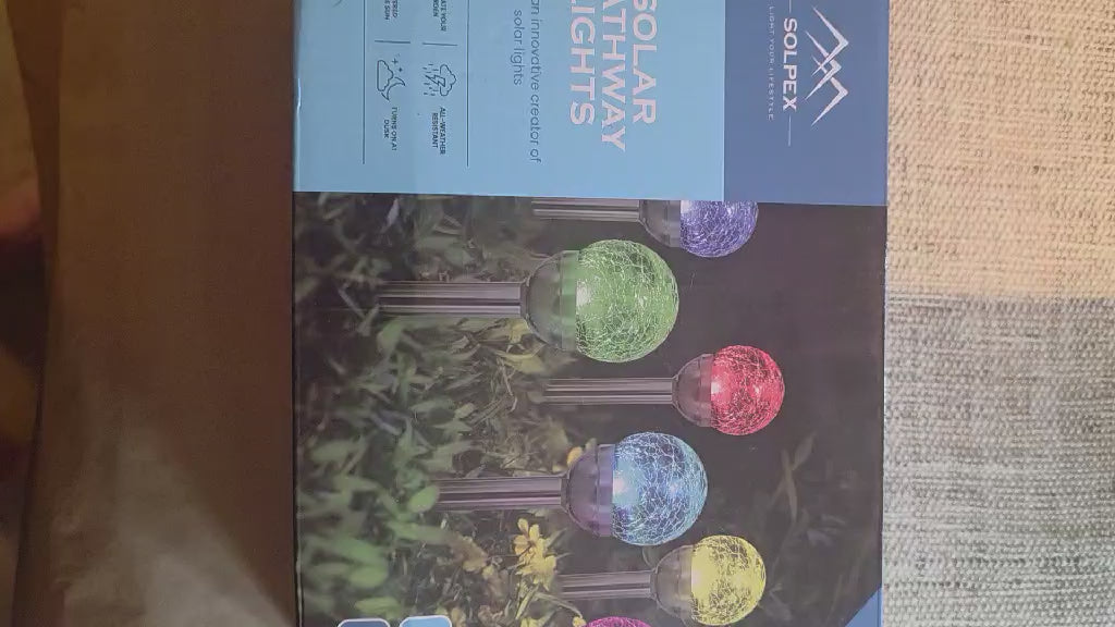 Solpex Solar Pathway Lights - 3-Pack Color Changing Cracked Glass Globe Stakes