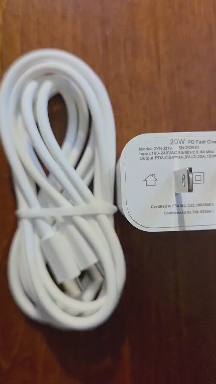 20W PD Fast Charger Kit with USB-C Cable - Compatible with iPhone 15, iPad, AirPods (White)
