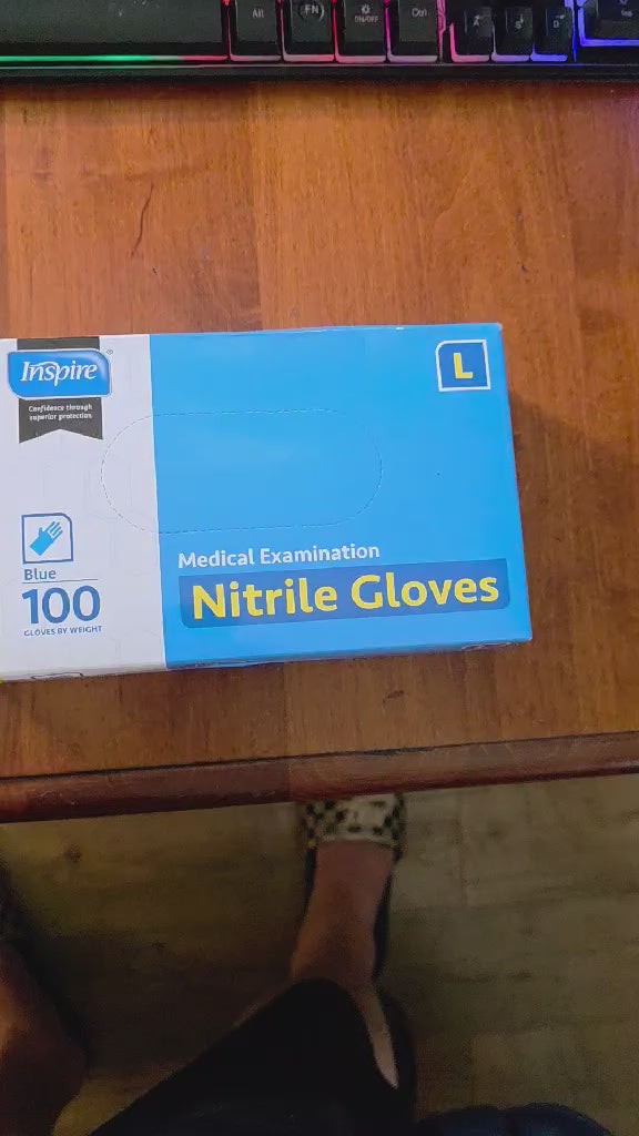 Inspire Medical Examination Nitrile Gloves – Blue, Size Large, Powder & Latex Free (100 Count)