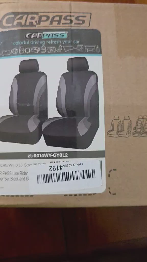 CAR PASS Line Rider Front Seat Covers – Universal Fit, Black & Gray