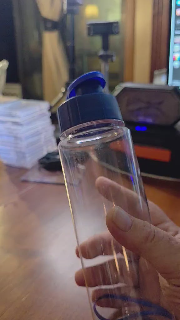 Clear Portable Water Bottle with Blue Lid