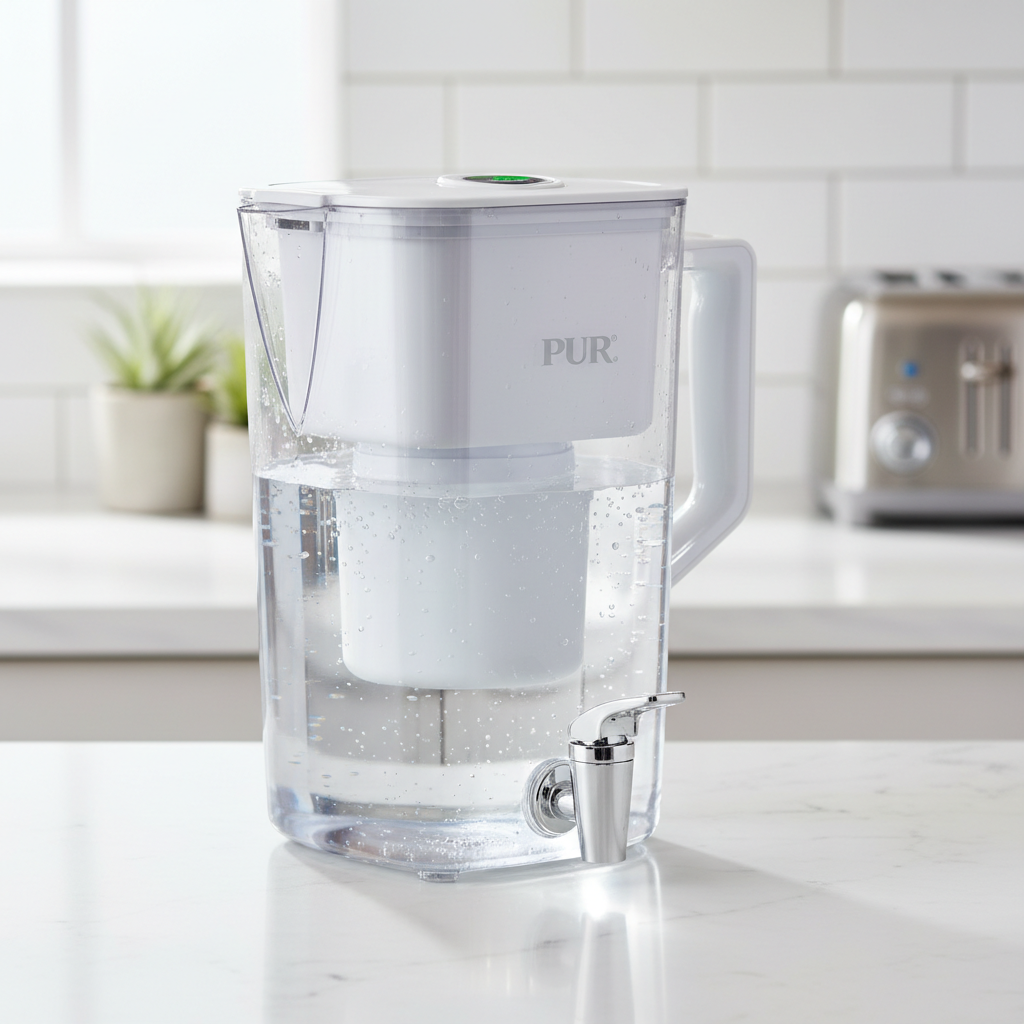PUR Large Capacity Water Filter Dispenser with Easy-Pour Spigot & Filter Status Indicator