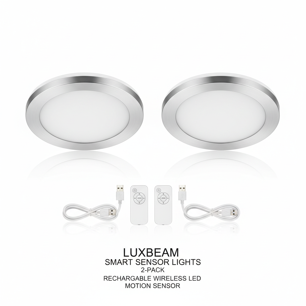 Rechargeable LED Motion Sensor Ceiling Light – 2 Lights + 2 Remote Controls Included