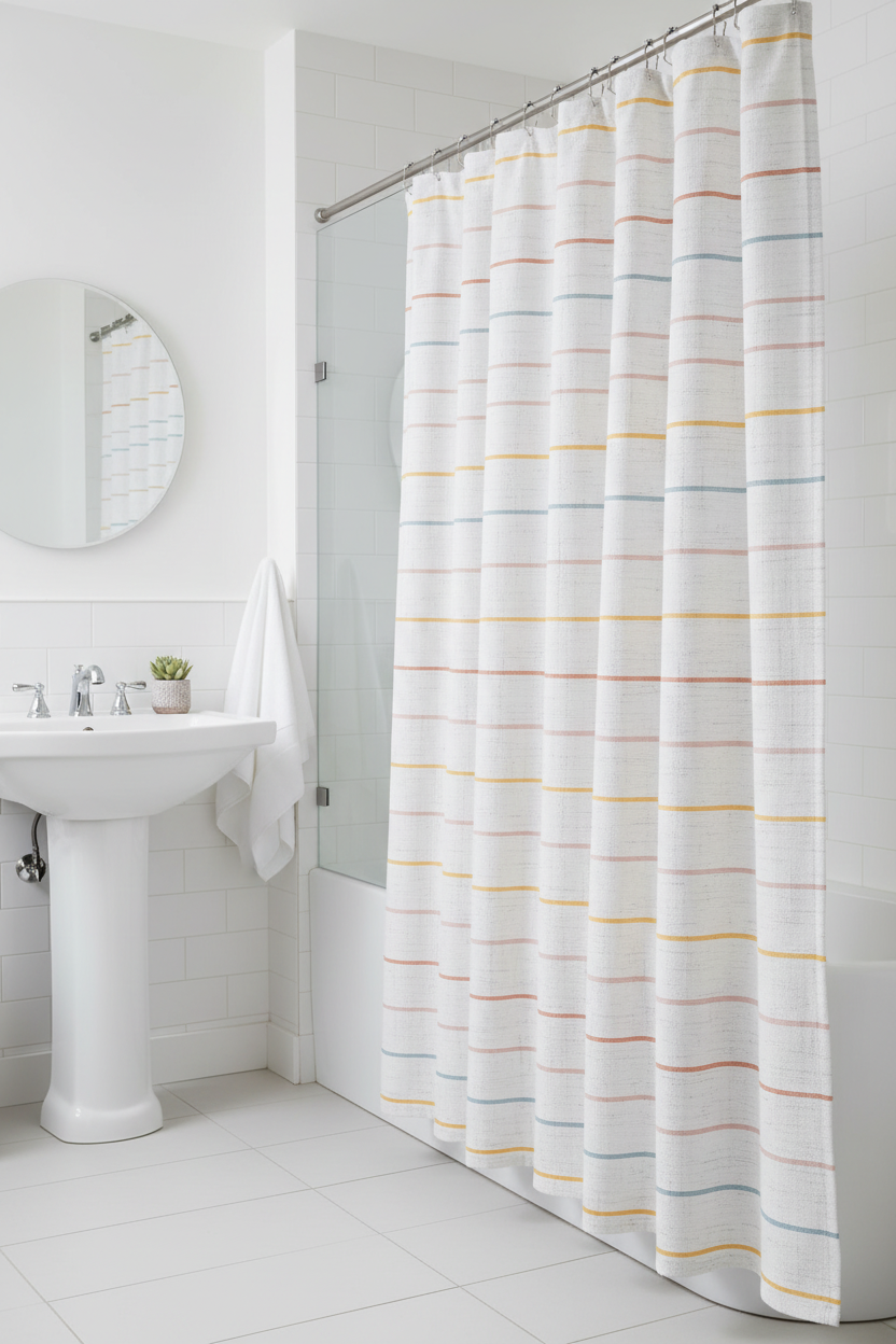 Room Essentials Multicolor Stripe Shower Curtain - White, Yellow & Blush (72"x72")