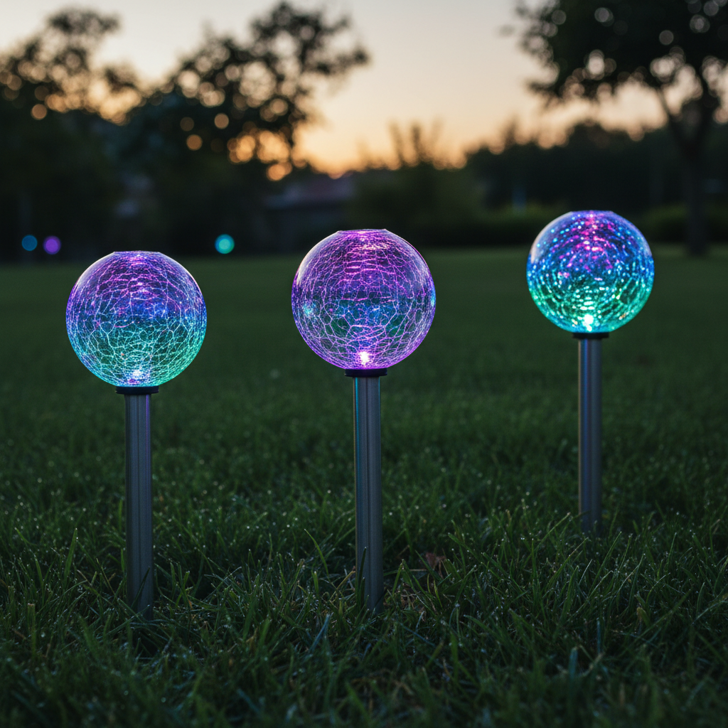 Solpex Solar Pathway Lights - 3-Pack Color Changing Cracked Glass Globe Stakes