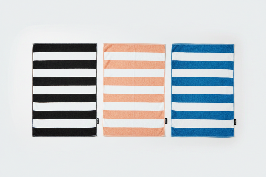 Sun Squad Cabana Stripe Beach Towels - Set of 3, Multicolor (28"x58" Each) - Black/White, Peach/White & Blue/White