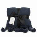 Target Chunky Knit Throw Blanket - Navy Blue with Twisted Pom Tassel Trim (100% Recycled Polyester)