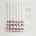 Threshold 13-Piece Shower Curtain Set - White & Burgundy Ikat Chevron Border (Curtain + 12 Rings)
