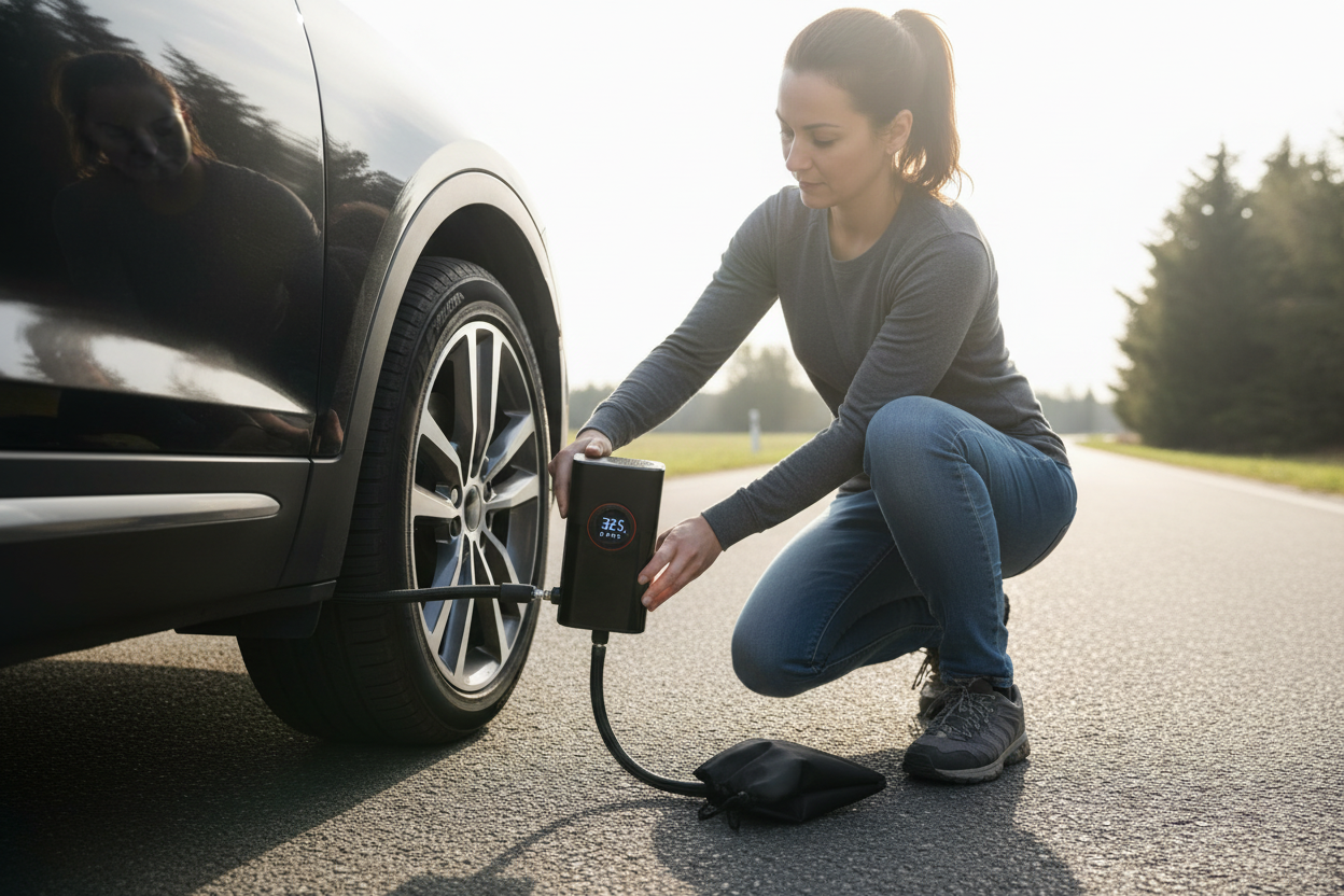 Portable Cordless Tire Inflator & Air Compressor with Emergency Power Bank and LED Light