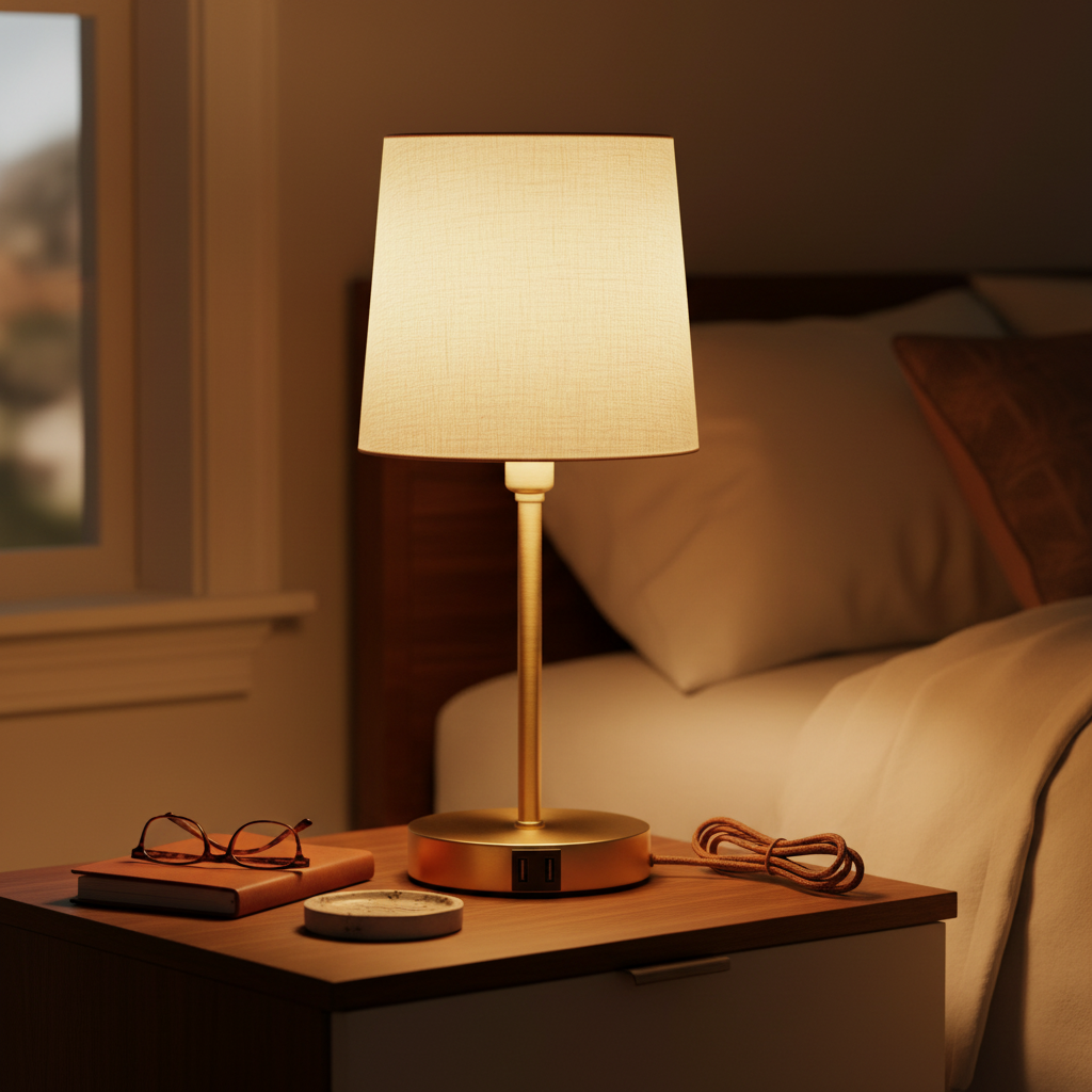 Classic Vintage Table Lamp with Built-In USB Charging Ports